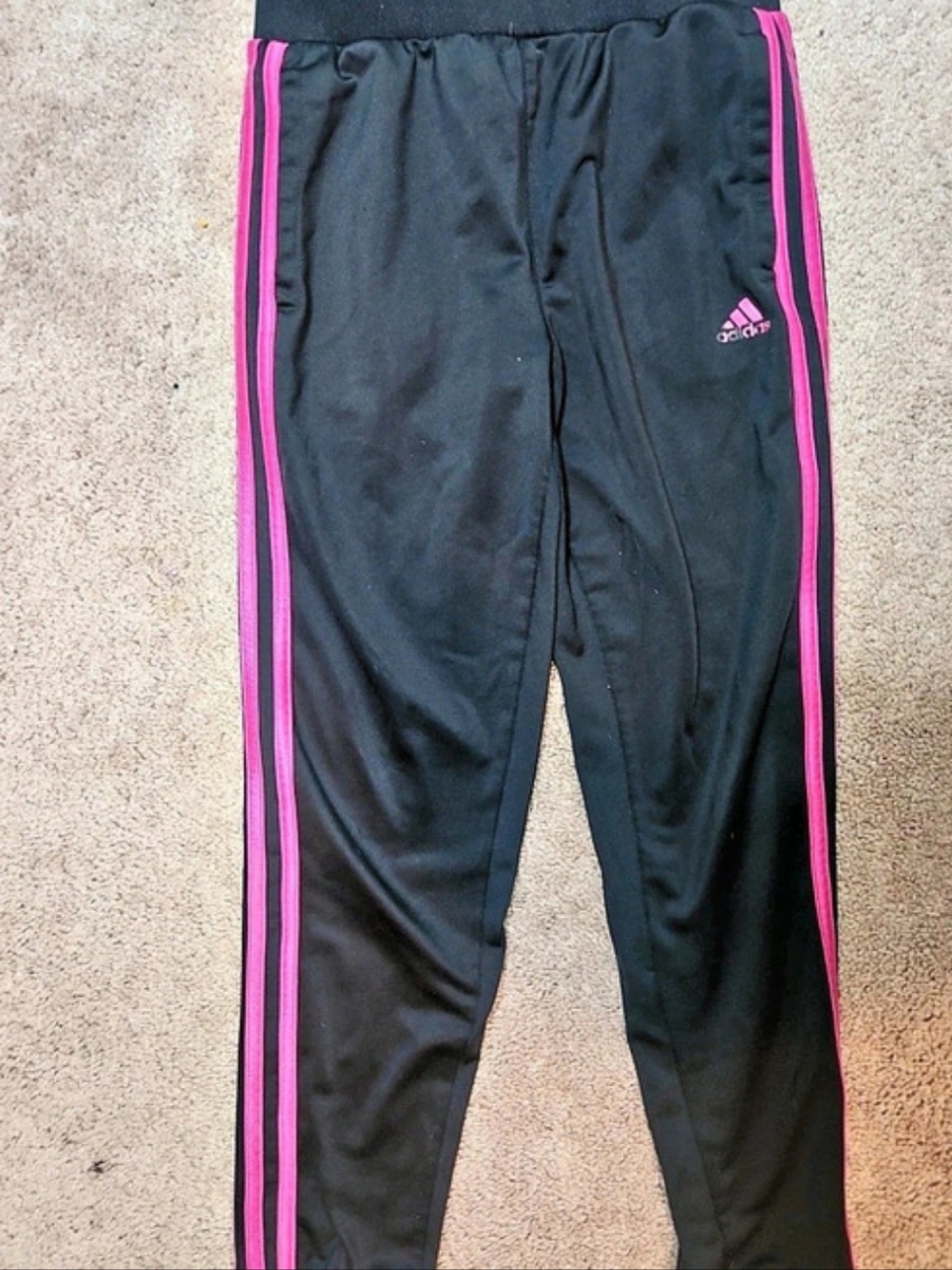adidas Girls 3-Stripes Tricot Joggers Black & Pink Medium